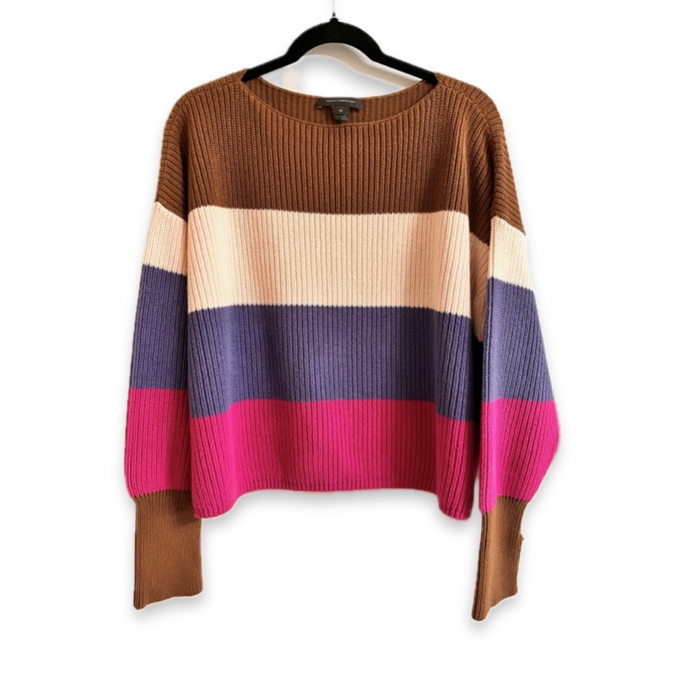 French Connection Striped Cotton Sweater Long Sleeve Boxy Ribbed Millie Mozart